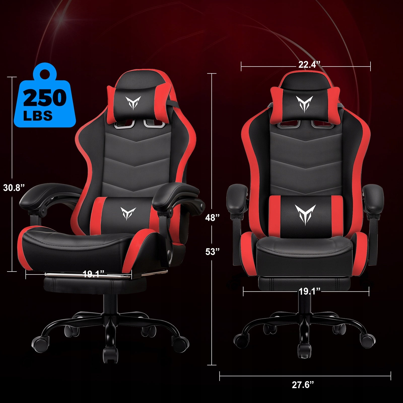 GTPLAYER Fotel Gamingowy z Podnóżkiem, Ergonomiczny Fotel Biurowy Czerwony Packaging status original