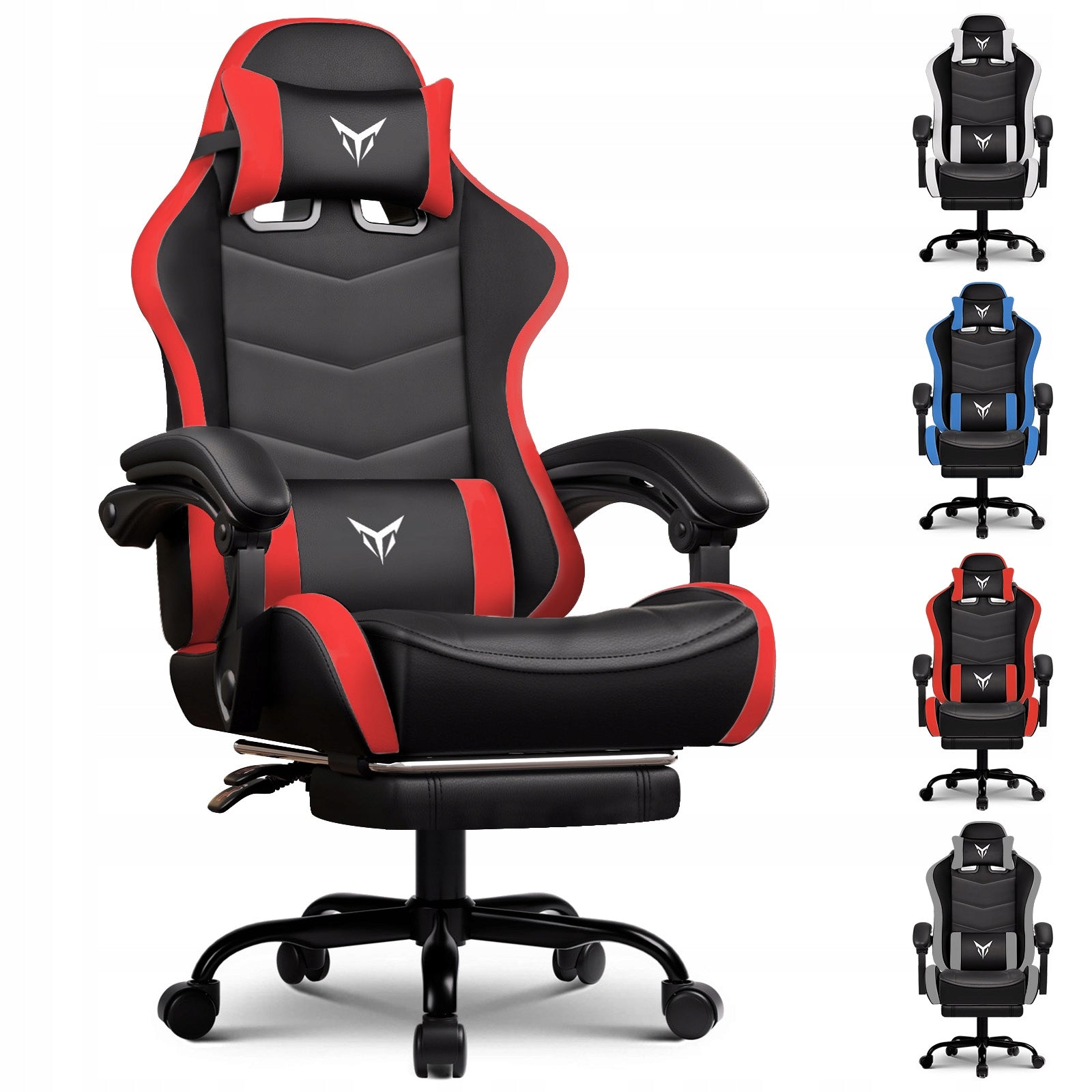GTPLAYER Fotel Gamingowy z Podnóżkiem, Ergonomiczny Fotel Biurowy Czerwony