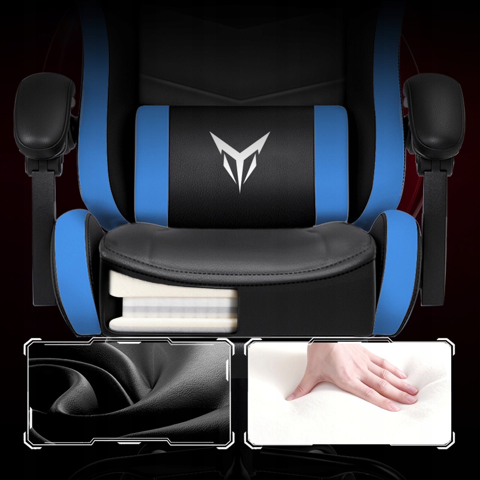 GTPLAYER Fotel Gamingowy z Podnóżkiem, Ergonomiczny Fotel Biurowy Niebieski Furniture depth 70 cm