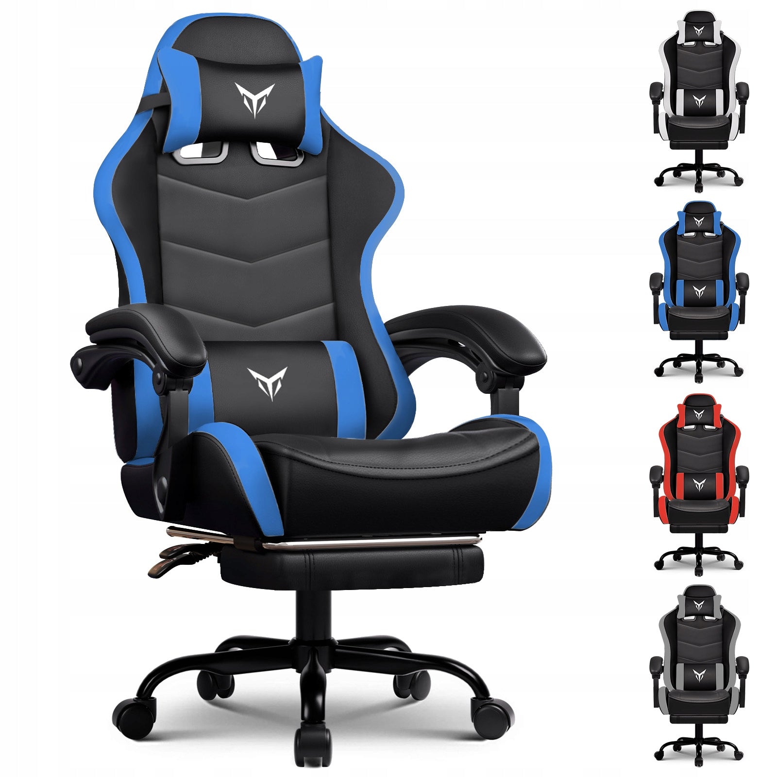 GTPLAYER Fotel Gamingowy z Podnóżkiem, Ergonomiczny Fotel Biurowy Niebieski