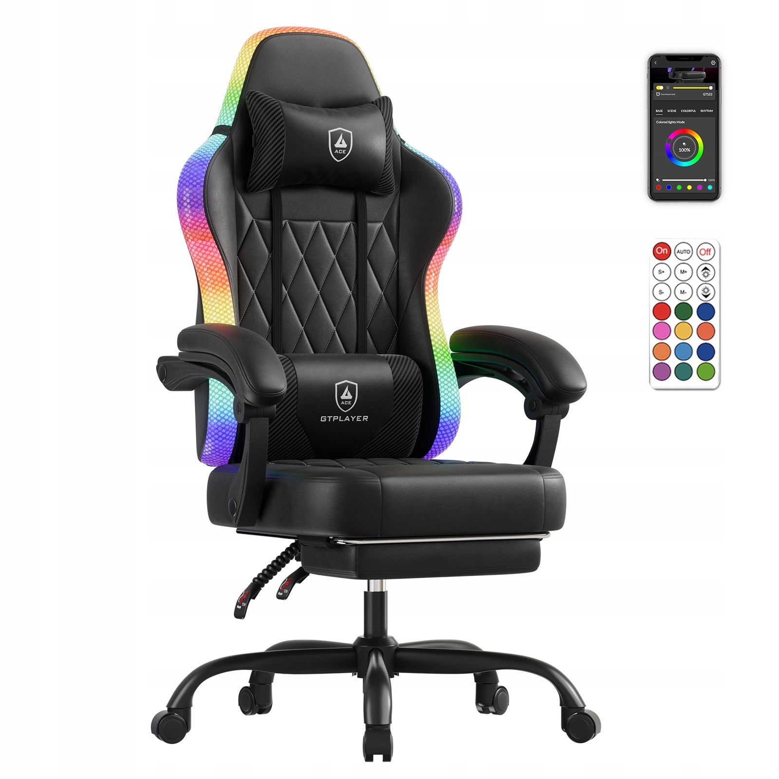 GTPLAYER Gaming Chair z LED - Fotel Gamingowy , Obrotowy z Podnóżkiem