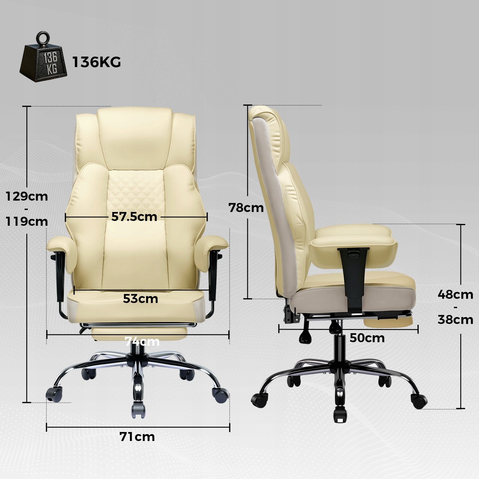 GTPLAYER Gaming KRZESŁO Ergonomiczne - Szerokie Biurowe z podnóżkiem Furniture width 74 cm