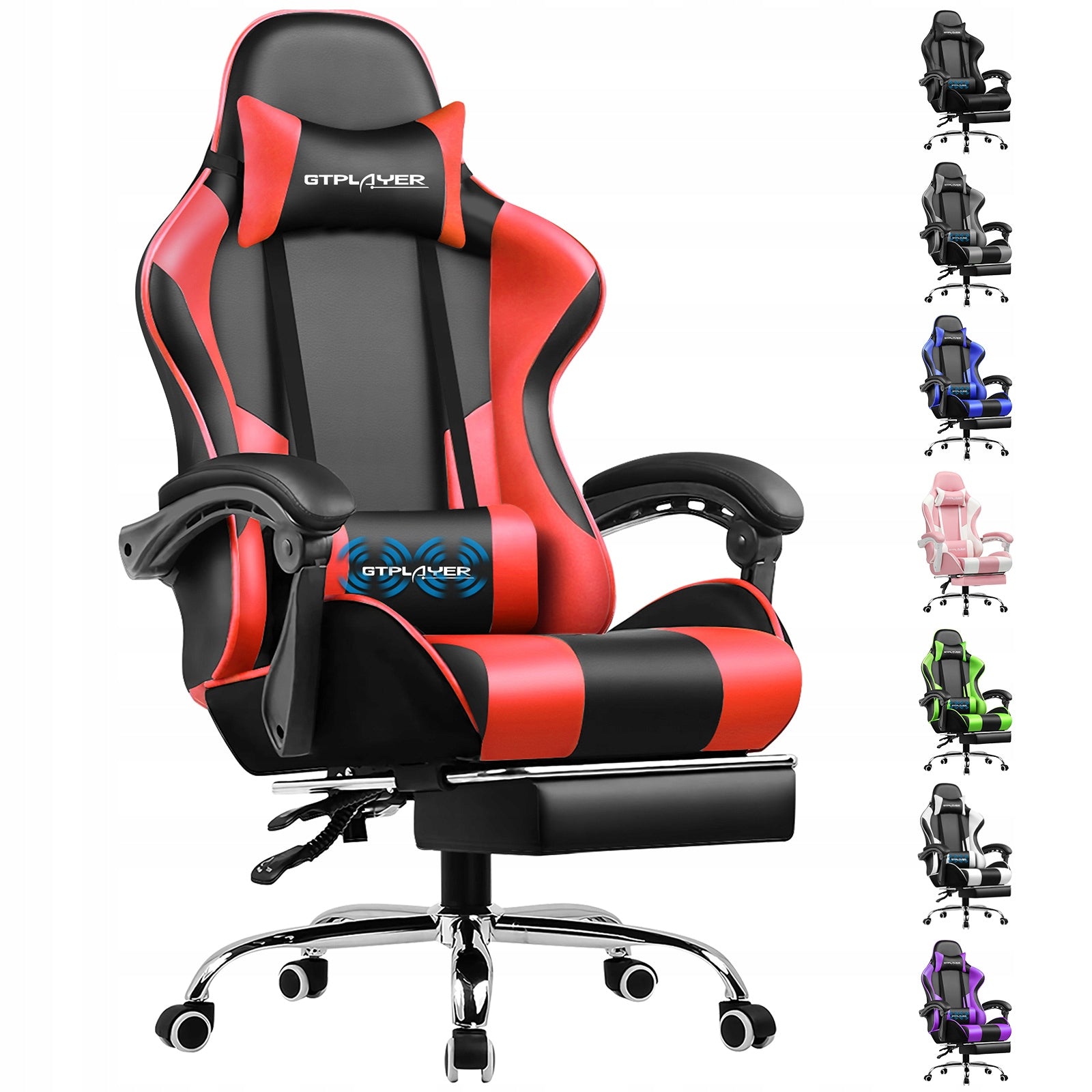 GTPLAYER Gaming chair with footrest and lumbar massage cushion Packaging status original