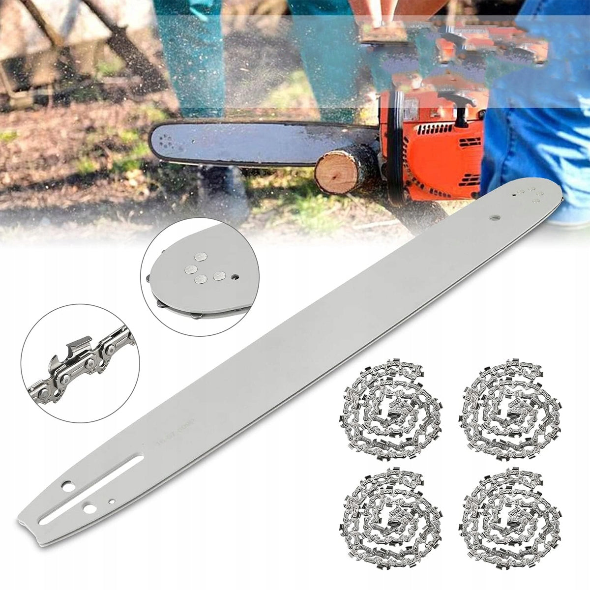 GUIDE FOR CHAINSAW 20" 50CM + 4X CHAIN 0.325" Packaging status original