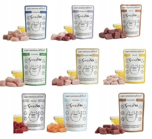 GUSSTO WET CAT FOOD SET MIX FLAVORS 9 x 85 g Packaging status original