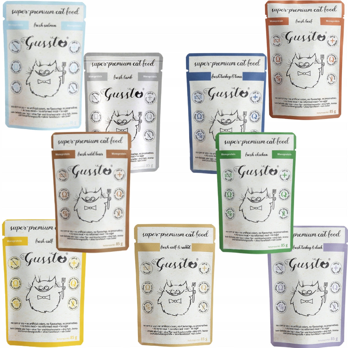 GUSSTO WET CAT FOOD SET MIX FLAVORS 9 x 85 g