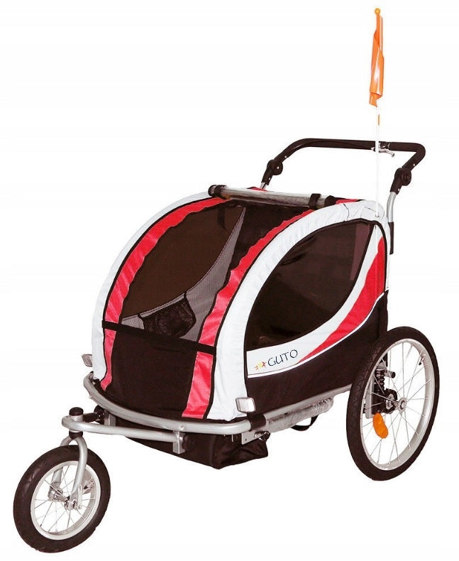GUTO Bicycle Trailer Trolley DELUXE 2in1 HOL for 2 children up to 40kg RED/GREY EAN (GTIN) 5906667740745