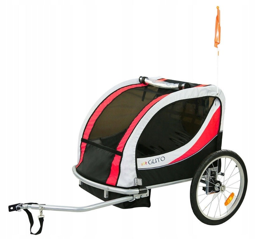 GUTO Bicycle Trailer Trolley DELUXE 2in1 HOL for 2 children up to 40kg RED/GREY Model GUTO PRZYCZEPKA 2w1 RED/LIGHT GRAY
