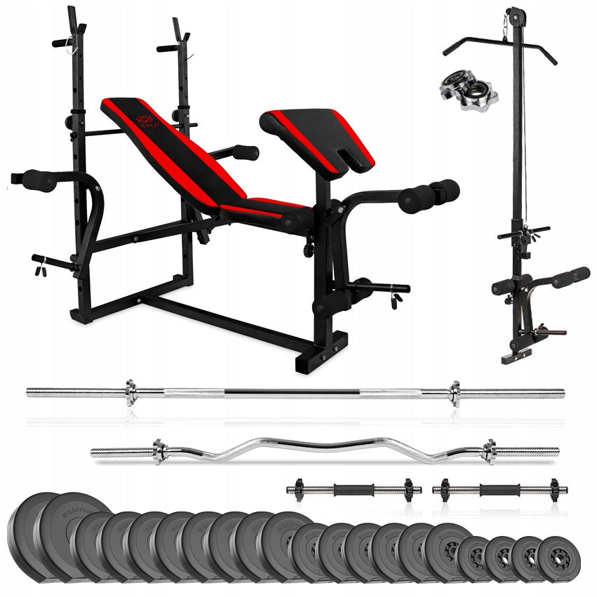 GYM SAPPHIRE 123kg BODYBUILDING SET BENCH RIDGES LOAD dumbbells