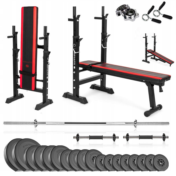 GYM SAPPHIRE 82kg BODYBUILDING SET BENCH RIDGES LOAD dumbbells