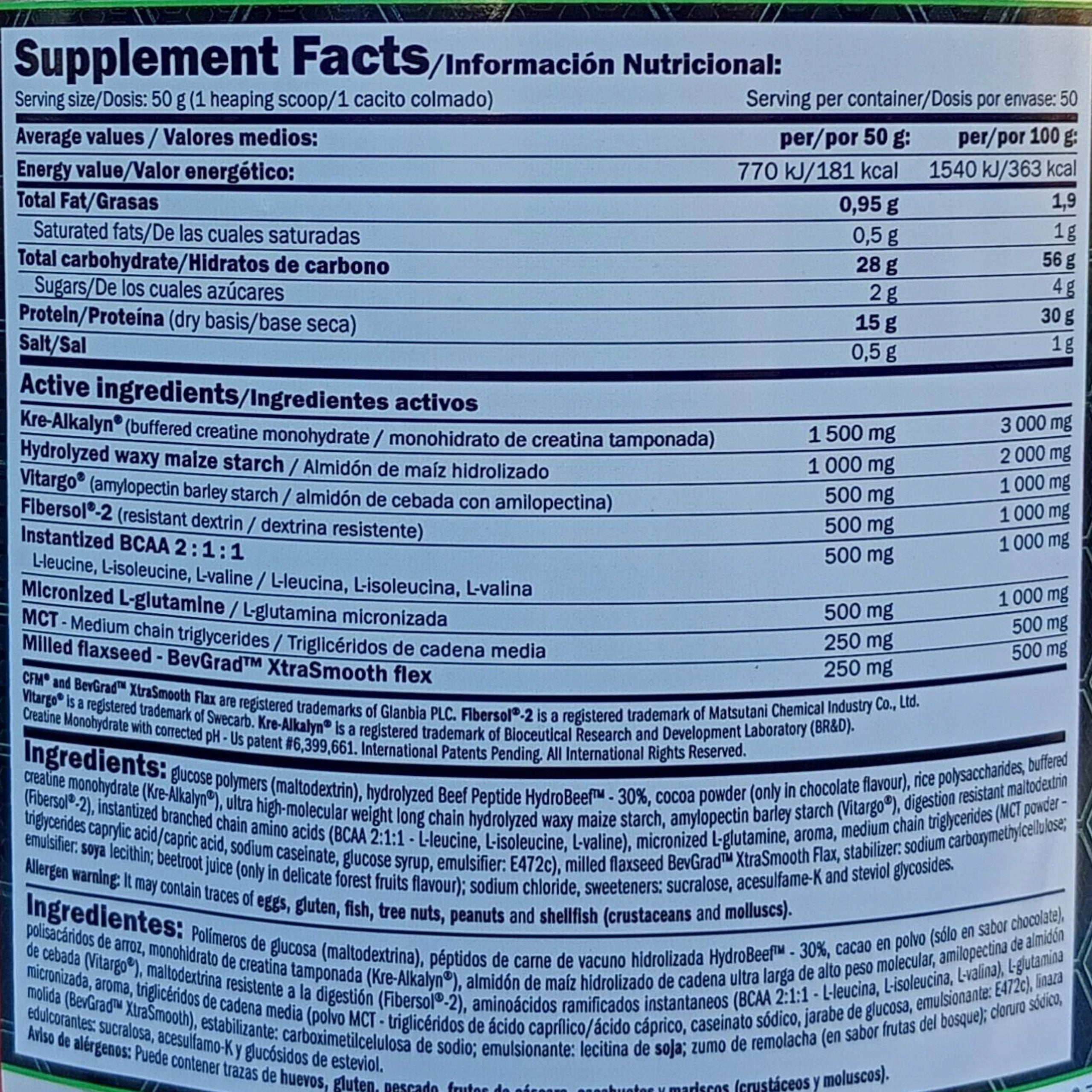 Gainer 5kg BCAA Vitargo Beef Protein Fiber Glutamine Creatine Monohydrate Expiration date at least six months from the date of purchase