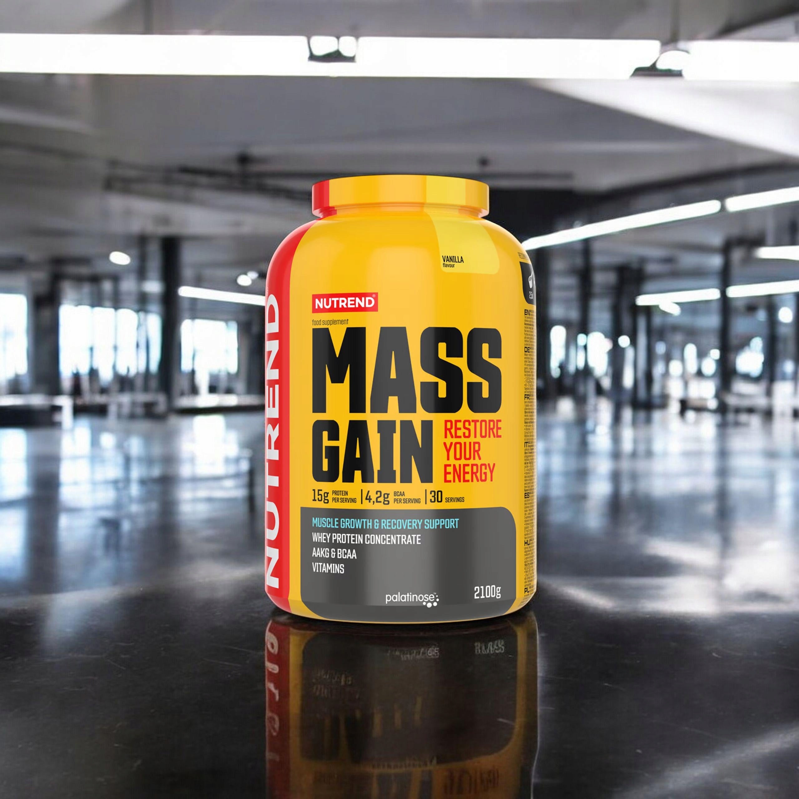 Gainer NUTREND Mass Gain 2100g Vanilla Protein Carbohydrates Muscle Mass Packaging status original