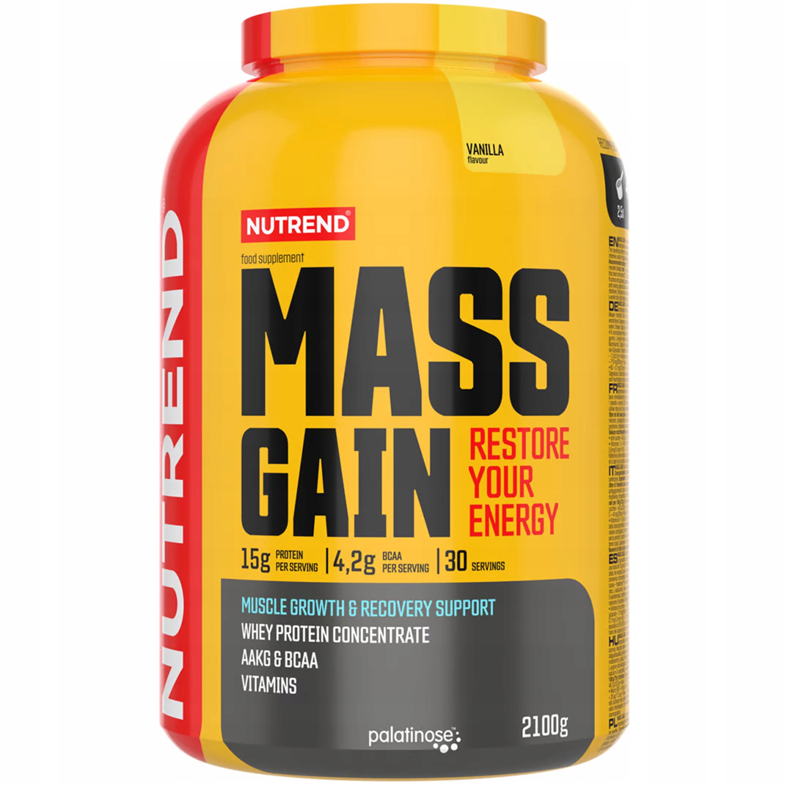 Gainer NUTREND Mass Gain 2100g Vanilla Protein Carbohydrates Muscle Mass
