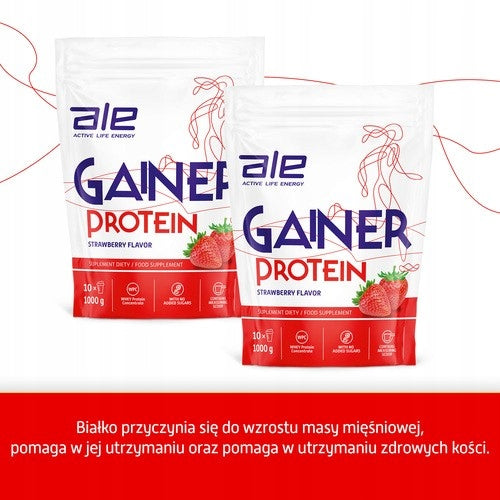 Gainer Protein Strawberry Flavor Powder, ALE, 1000 g Expiration date at least 3 months from the date of purchase
