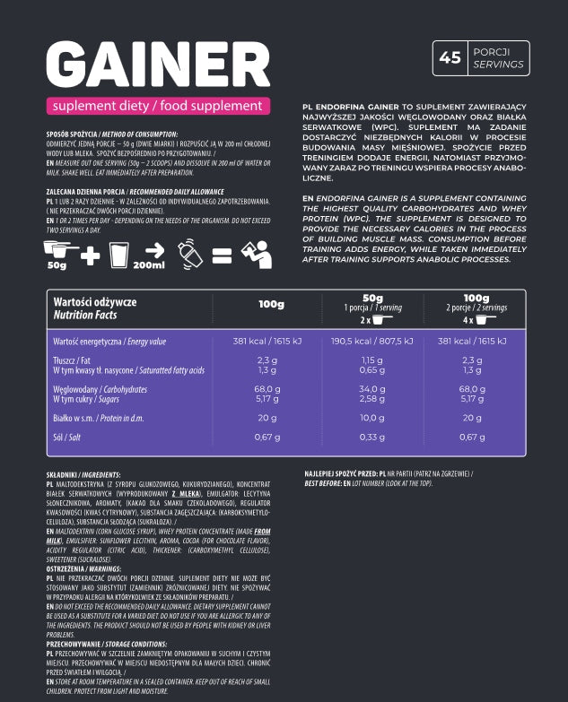 Gainer carbohydrate and protein supplement vanilla 2275g Endorfina.shop Packaging status original