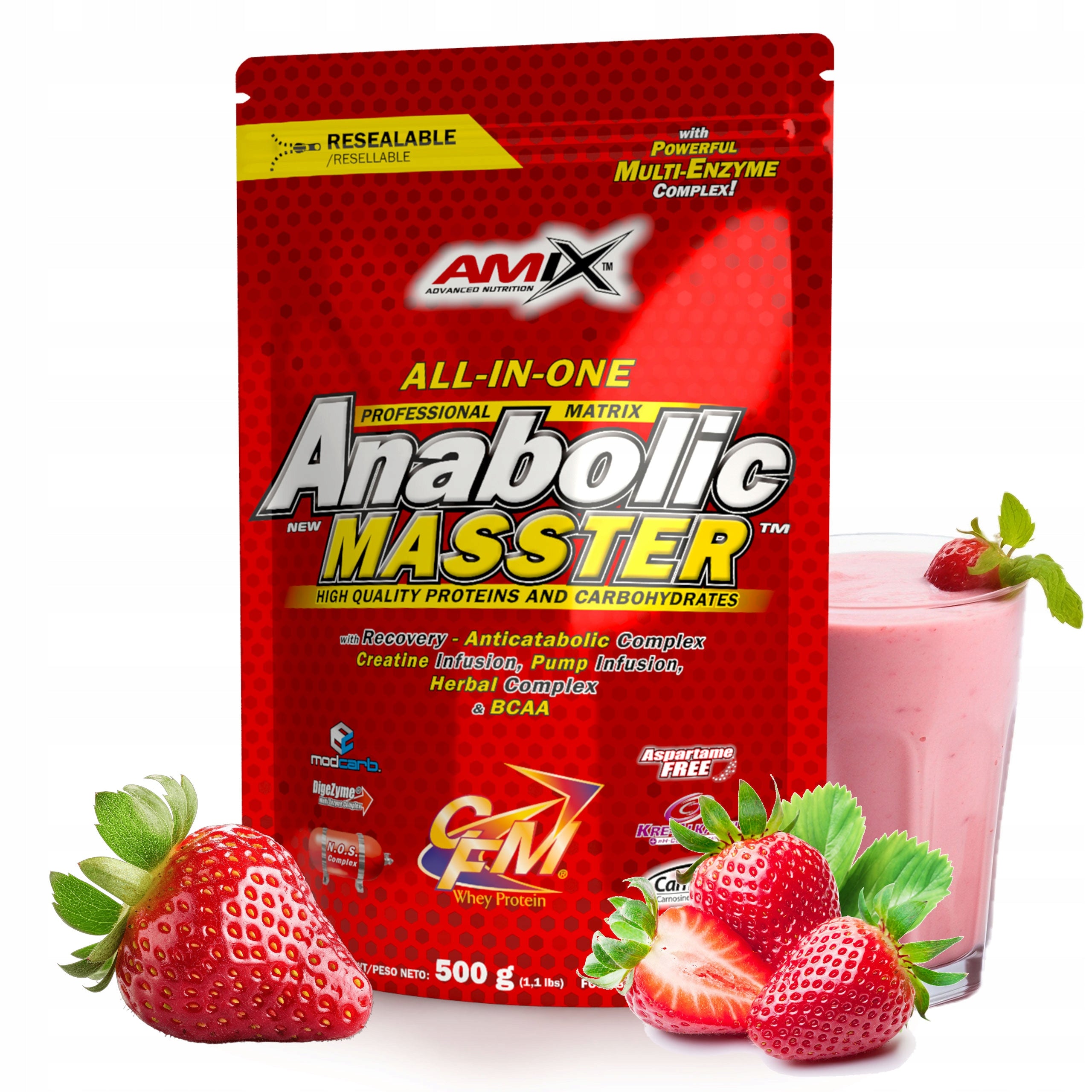 Gainer conditioner for mass 500 g strawberry protein carbohydrates BCAA creatine