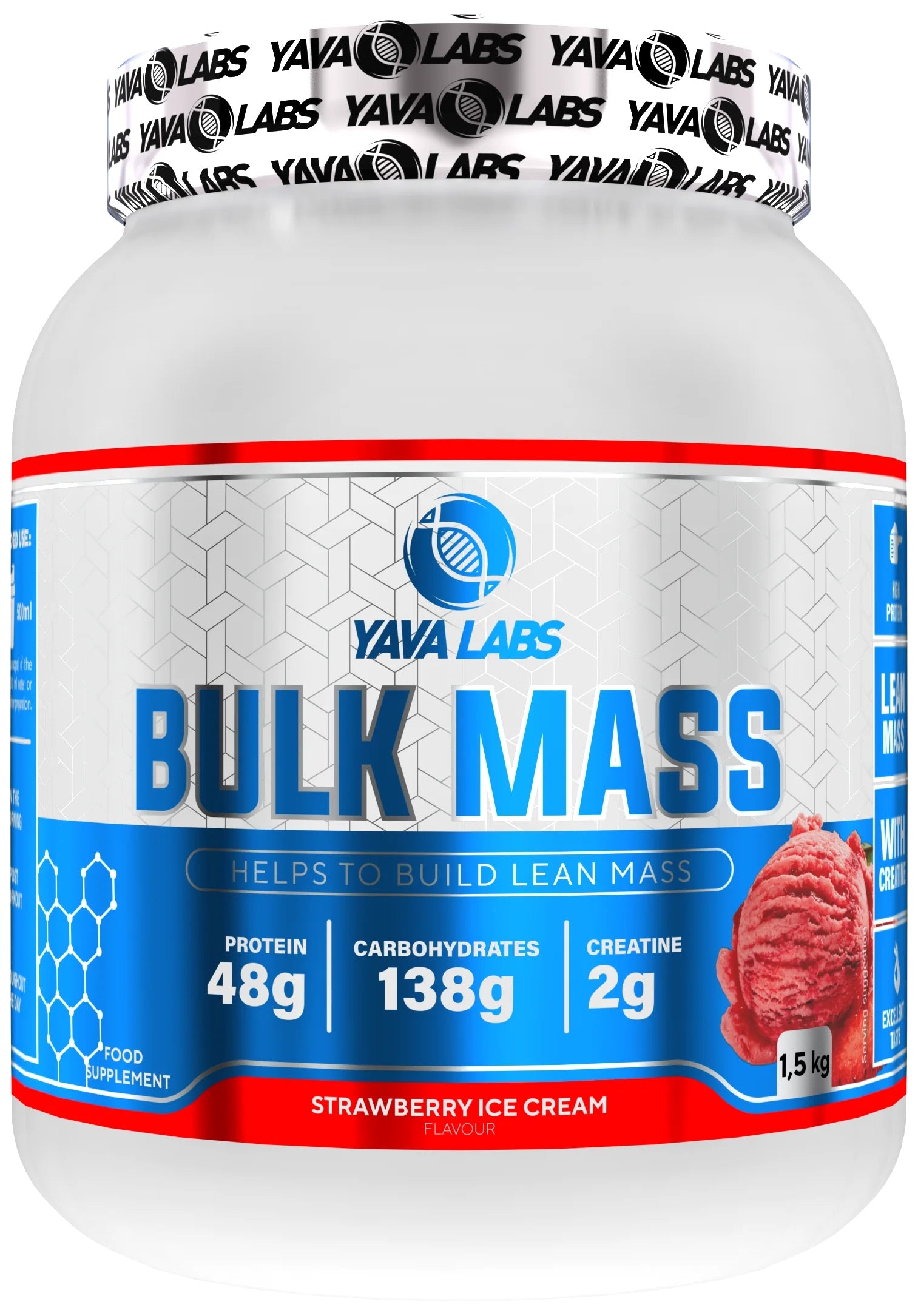 Gainer for athletes Bulk Mass Yava Labs Strawberry 1.5kg Packaging status original