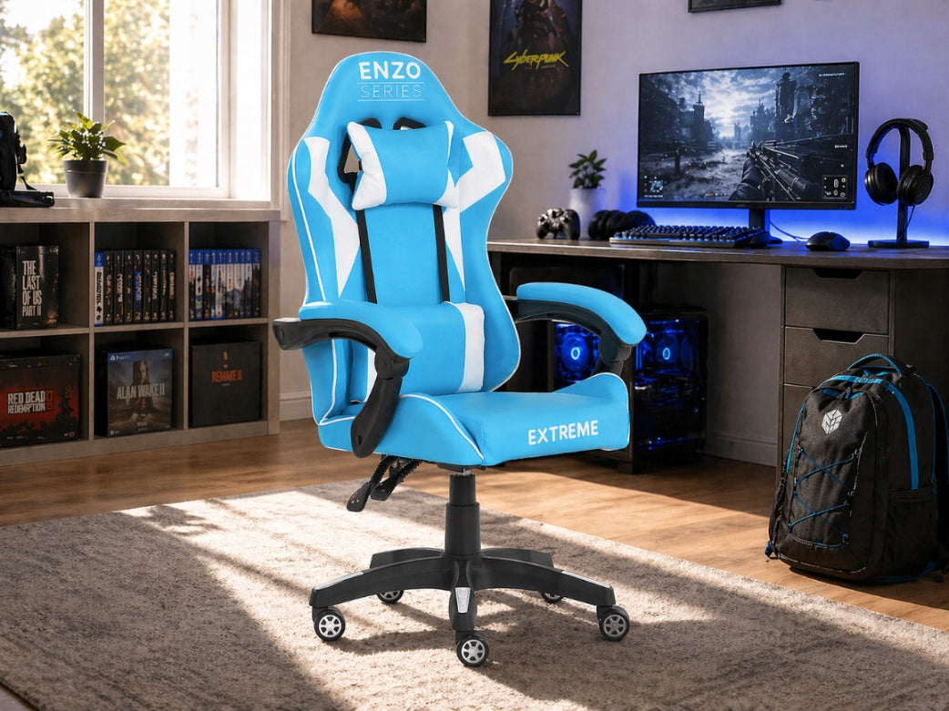 Gaming Chair Blue Extreme ENZO Swivel Faux Leather Desk Chair Packaging status original