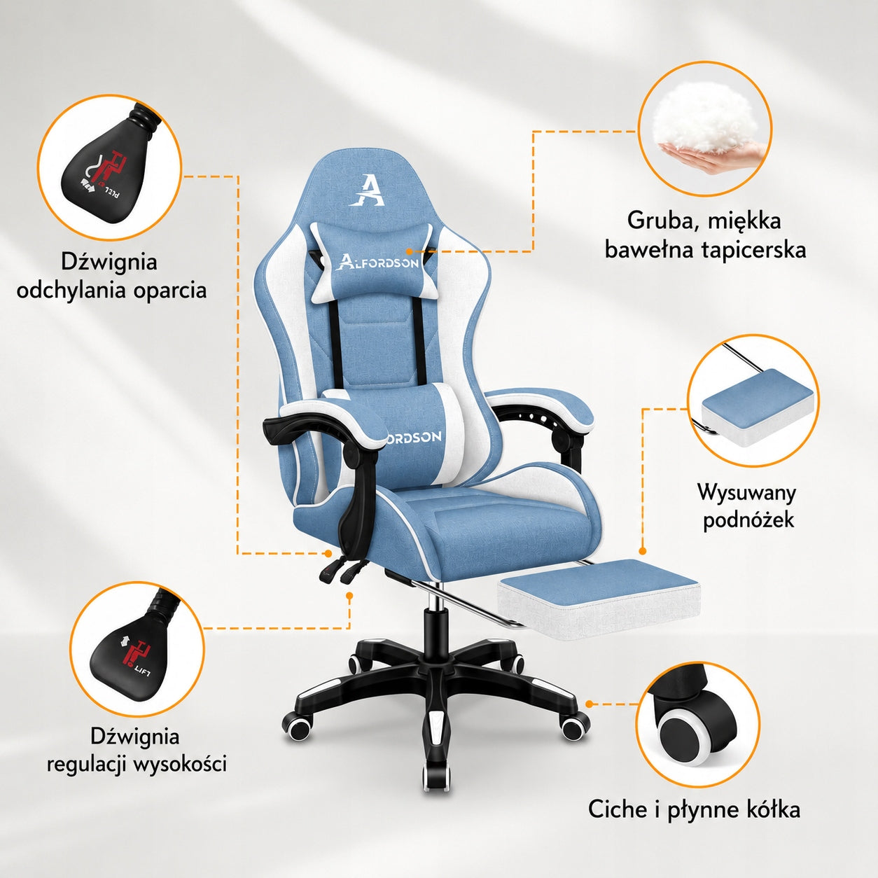 Gaming Chair Blue Gaming Chair Comfortable Office with Footrest Brand no brand