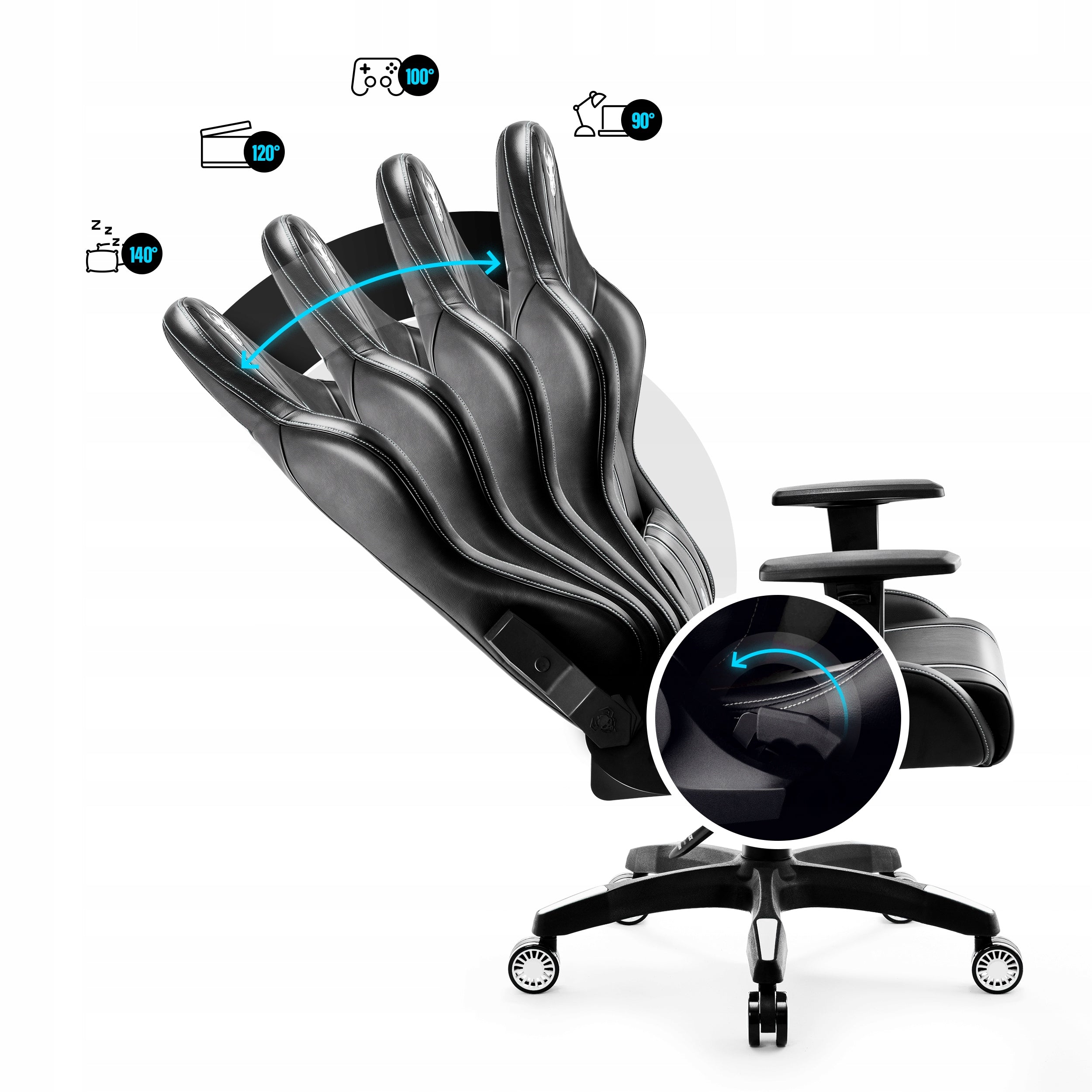 Gaming Chair Diablo Chairs X-One 2.0 Normal Size Faux Leather Black and White Furniture width 68 cm
