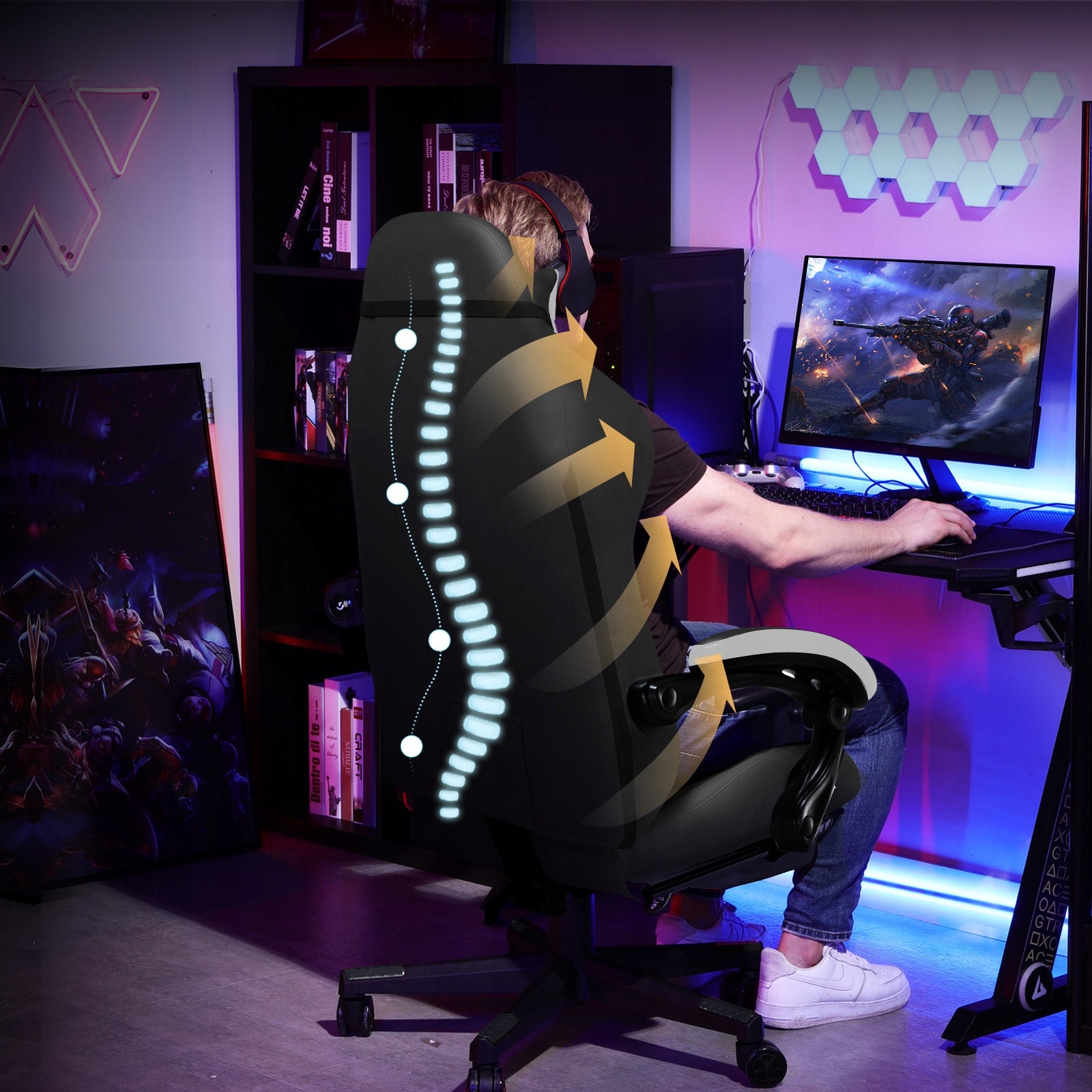 Gaming Chair Ergo Sunbed 165° Footrest Load 150kg Black Brand GTPLAYER