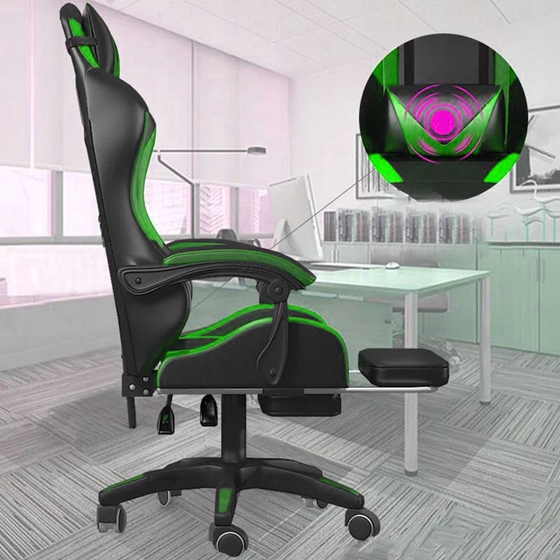 Gaming Chair Games Green/Black Swivel Office Chair with Footrest Furniture width 65 cm