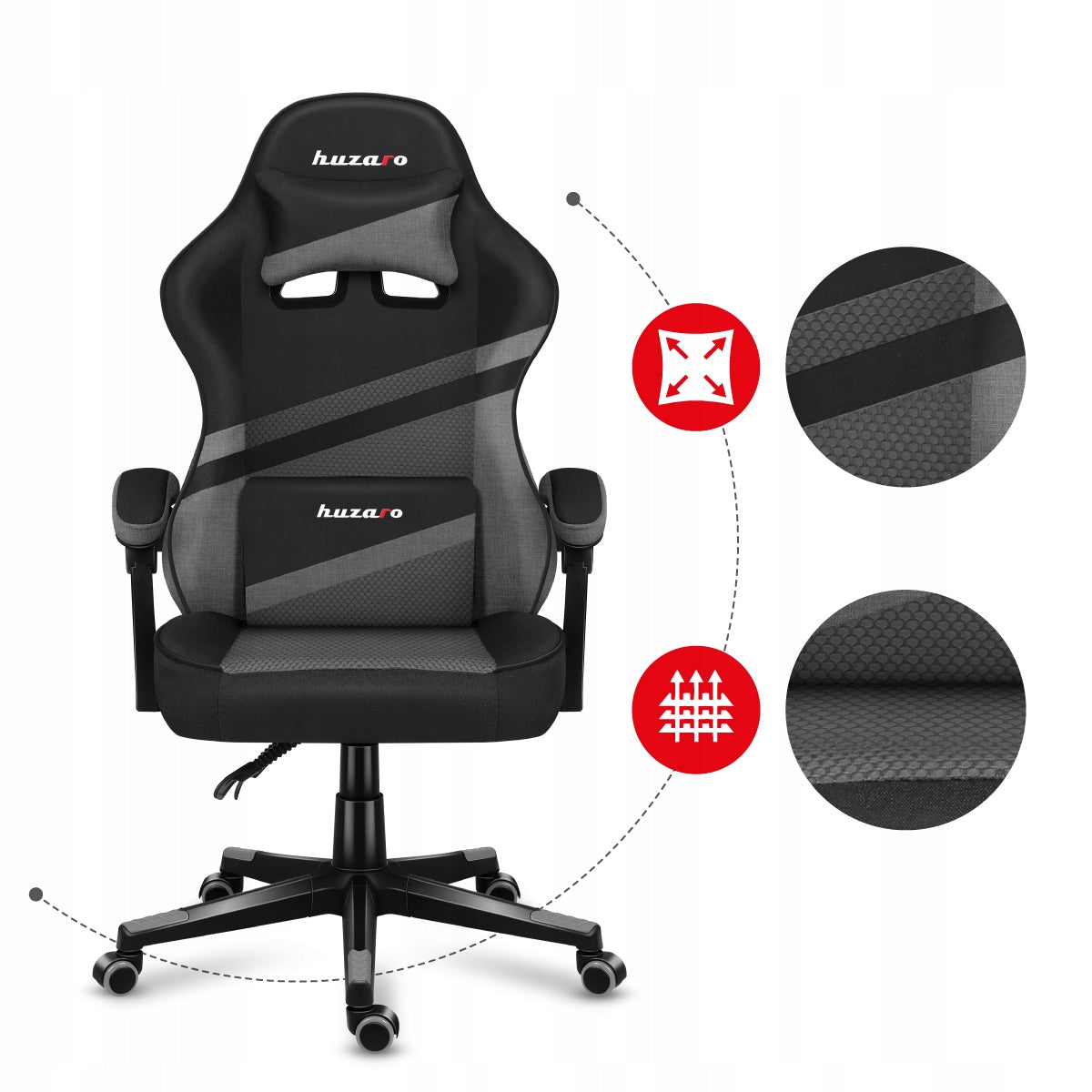 Gaming Chair HUZARO FORCE 4.4 Grey Mesh Model Force 4.4