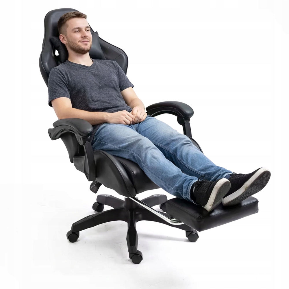 Gaming Chair LEAN Rotating Office With Footrest Cushion Black Furniture depth 48 cm