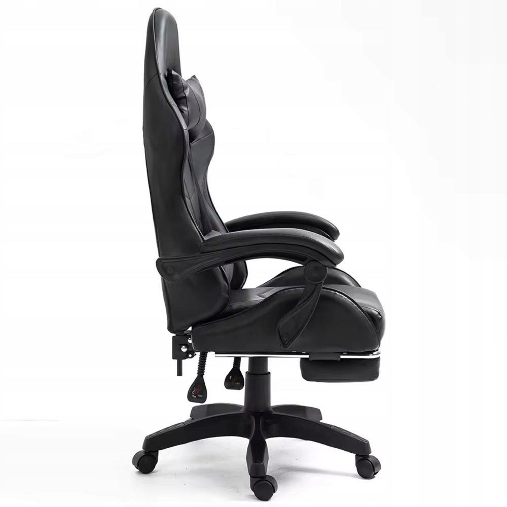 Gaming Chair LEAN Rotating Office With Footrest Cushion Black Furniture height 125 cm