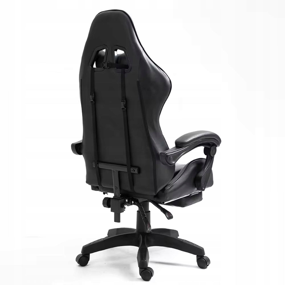 Gaming Chair LEAN Rotating Office With Footrest Cushion Black Furniture width 63 cm