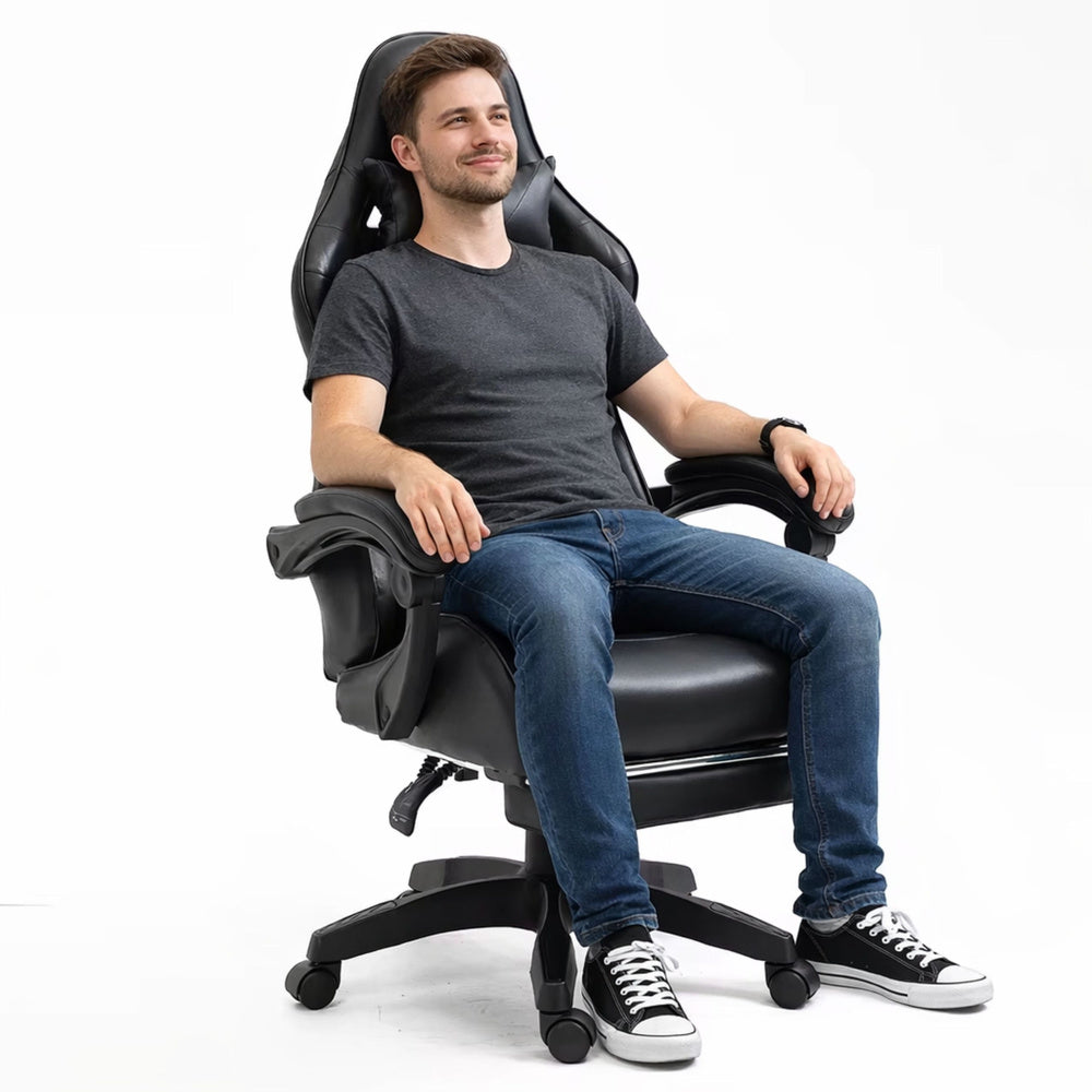 Gaming Chair LEAN Rotating Office With Footrest Cushion Black Minimum seat height 117 cm