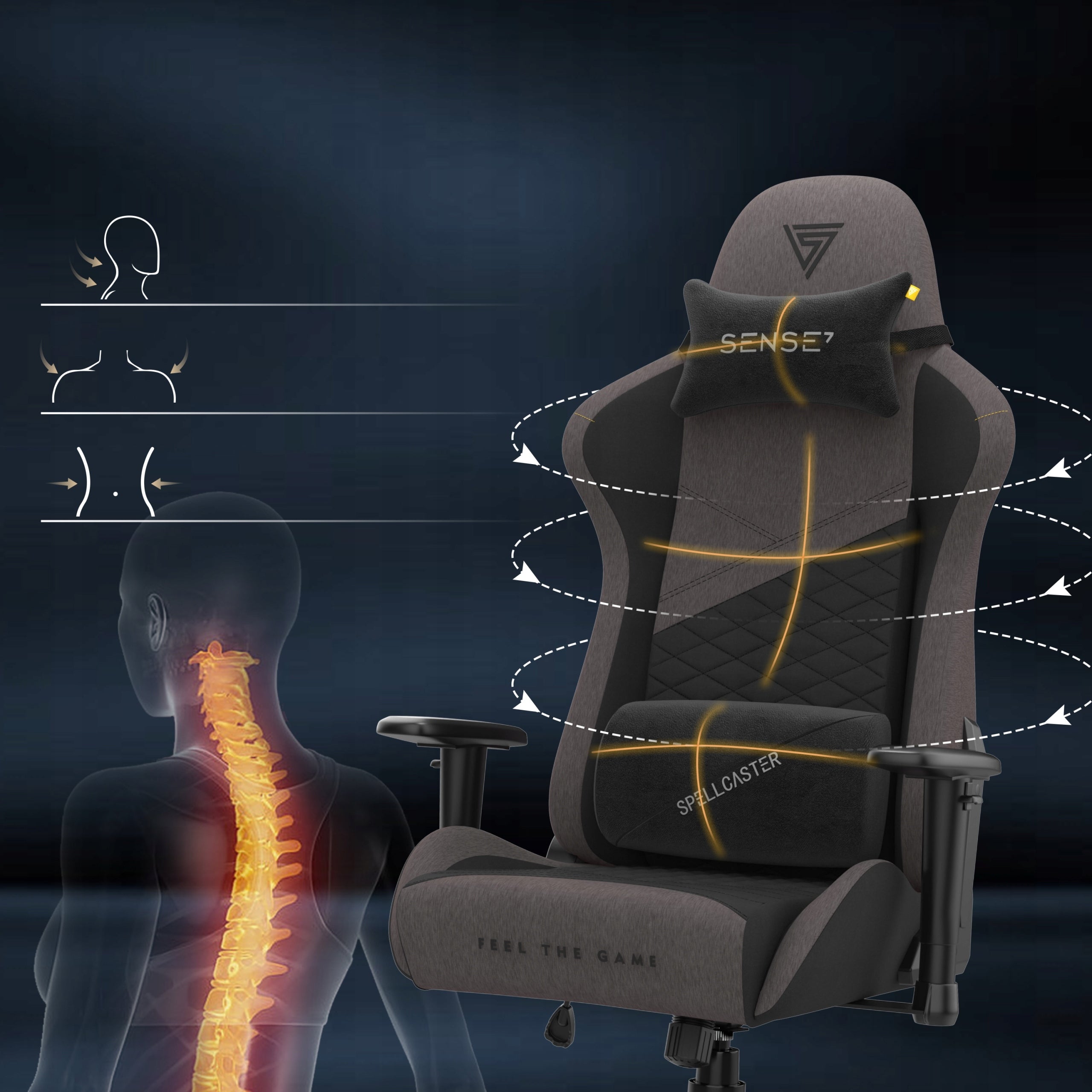 Gaming Chair Office Material Swivel Adjustable Senshi Sense7 Furniture height 135 cm
