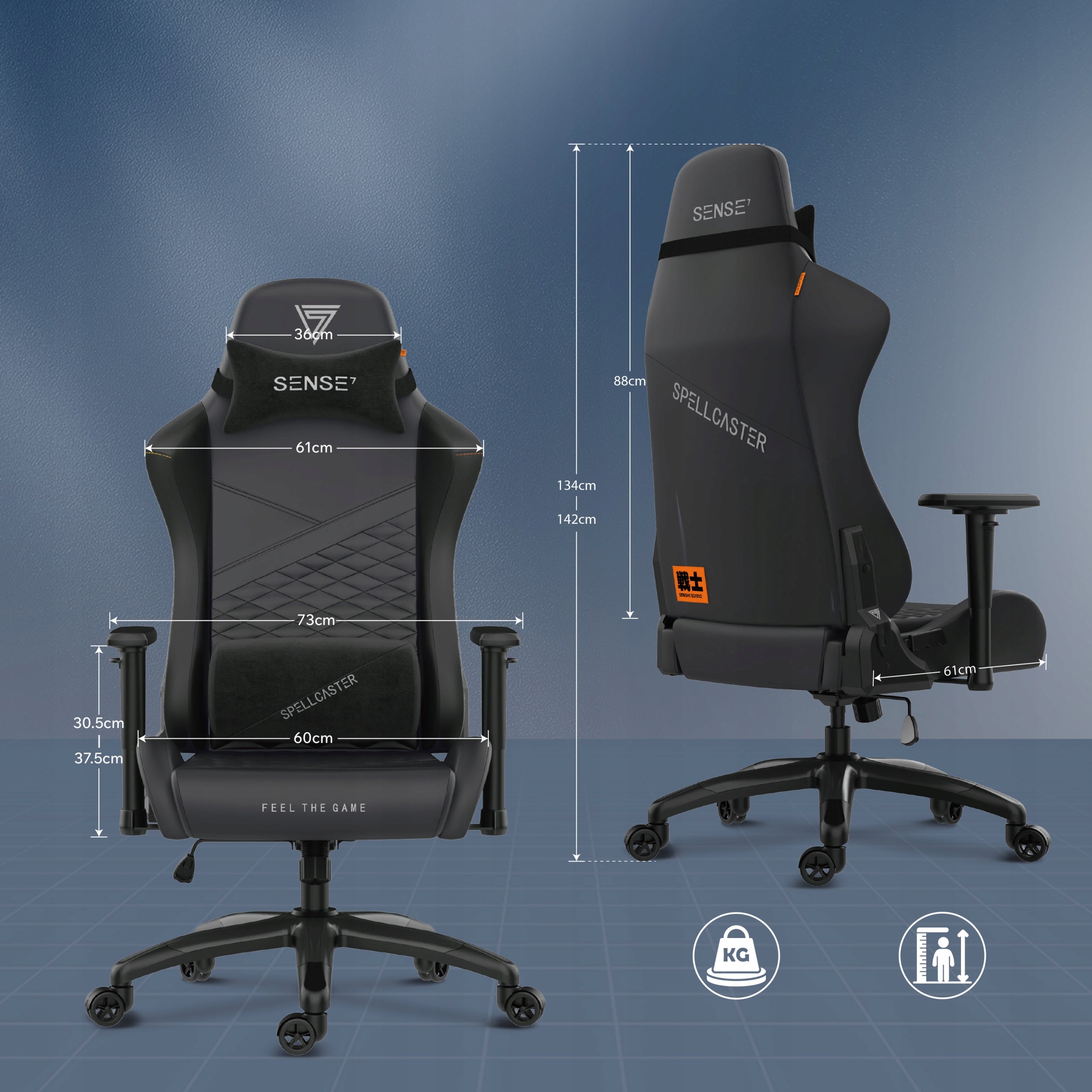 Gaming Chair Office Swivel Adjustable Senshi XL Sense7 Furniture width 75 cm