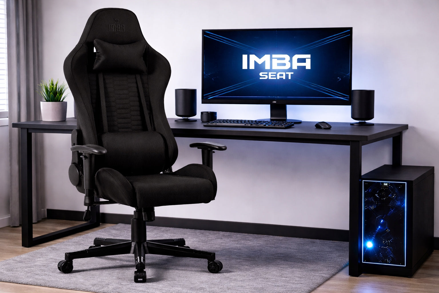 Gaming Chair Office Swivel Adjustable for Player Fabric Black Furniture depth 67 cm