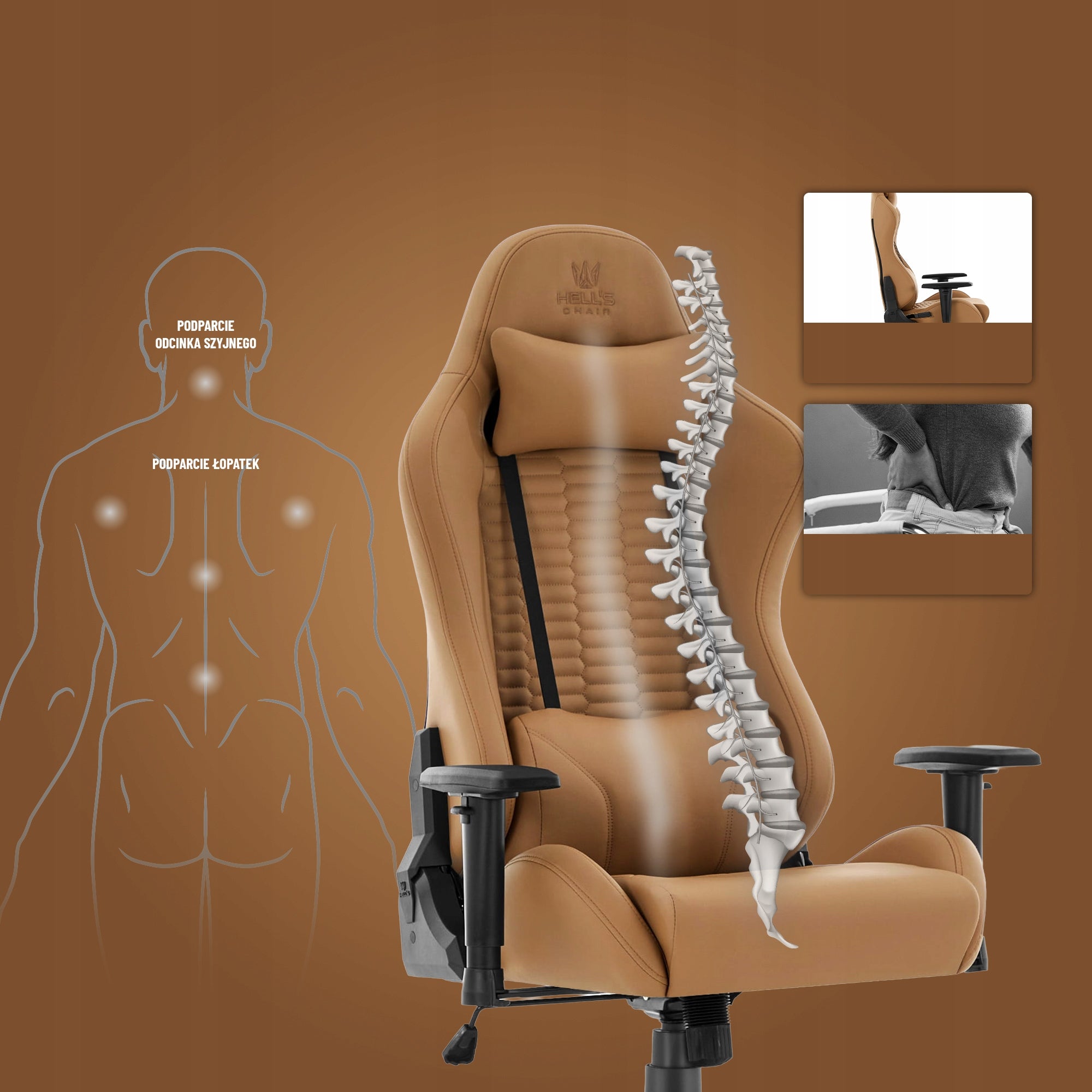 Gaming Chair Office Swivel Hell's Chair HC- 2000 Brown Furniture depth 55 cm