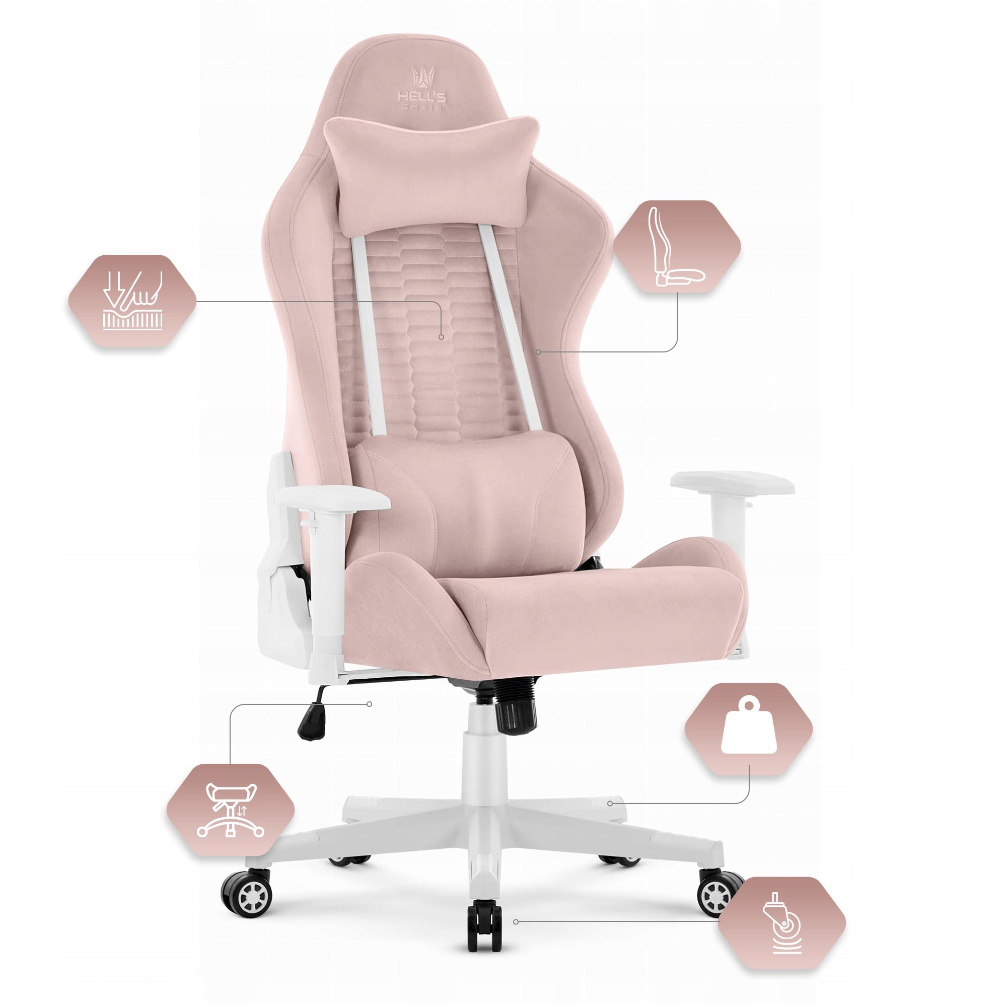 Gaming Chair Office Swivel Hell's Chair HC- 2000 Pink Fabric Furniture depth 55 cm