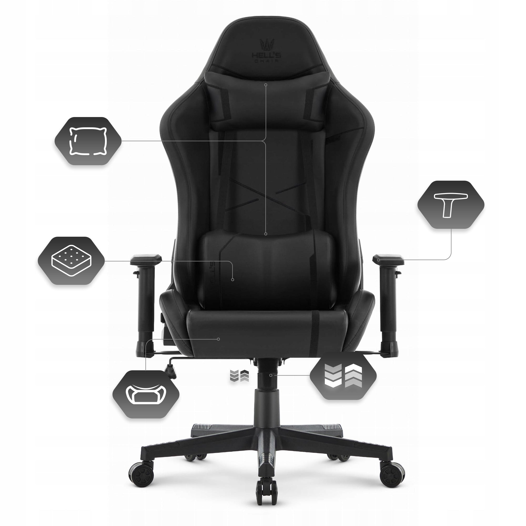 Gaming Chair Office Swivel Hell's Chair HC- 2001 Black Furniture depth 55 cm