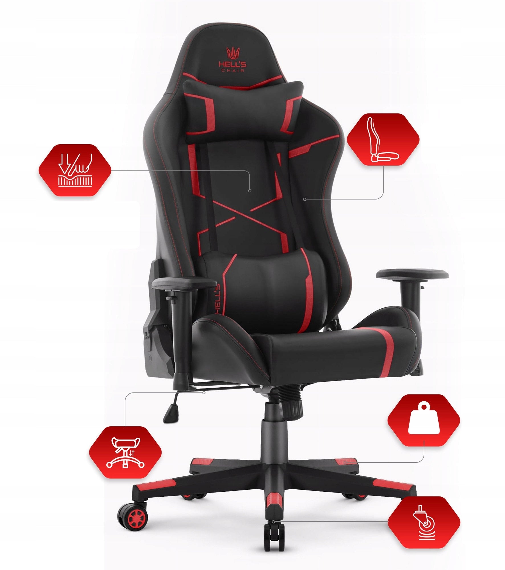 Gaming Chair Office Swivel Hell's Chair HC- 2001 Black- Red Furniture depth 55 cm