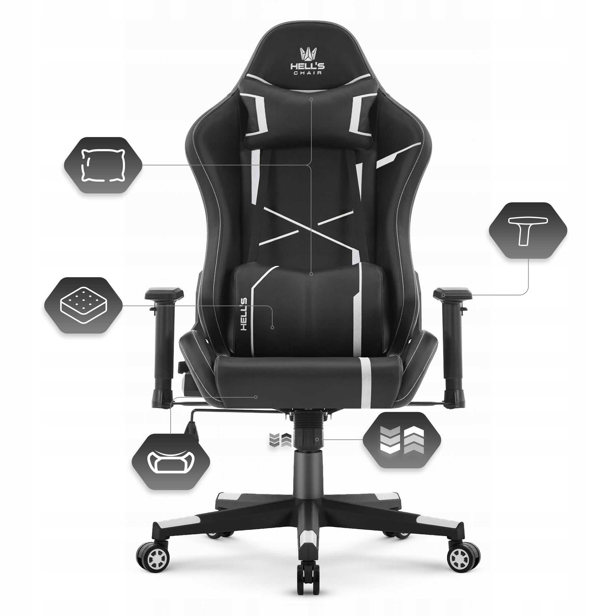Gaming Chair Office Swivel Hell's Chair HC- 2001 Black-White Furniture depth 55 cm