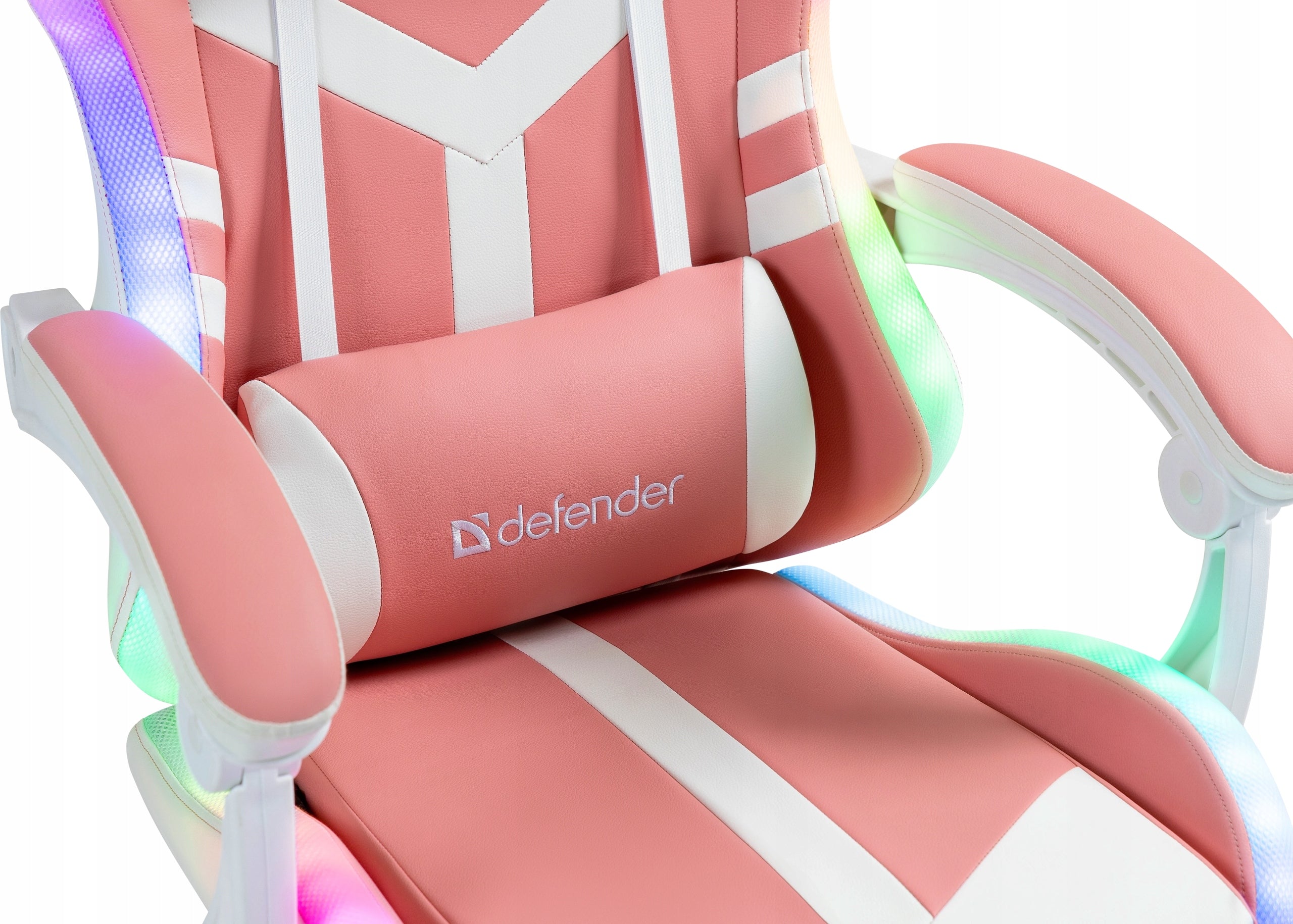 Gaming Chair Pink Cat Ears LED Backlight Rotating Defender IDEAL Furniture height 135 cm