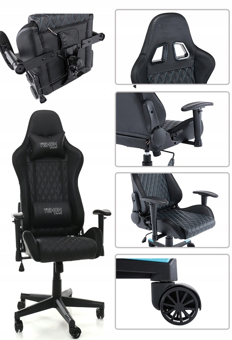 Gaming Chair Player Rotary VENOM CHAIRS RGB Remote Control LED Furniture depth 52 cm