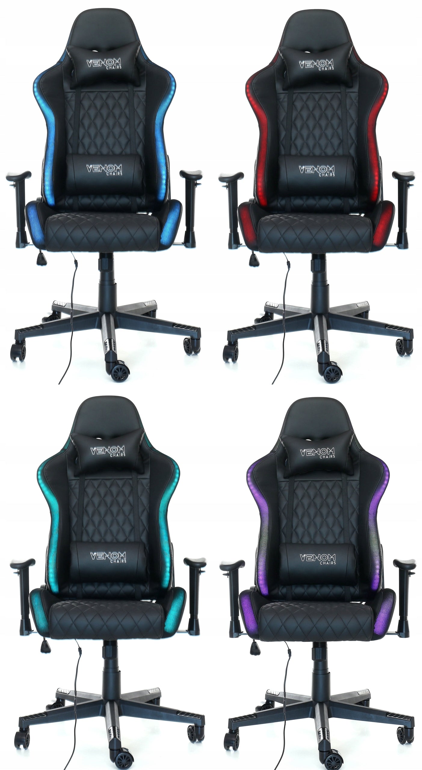 Gaming Chair Player Rotary VENOM CHAIRS RGB Remote Control LED Furniture width 68 cm