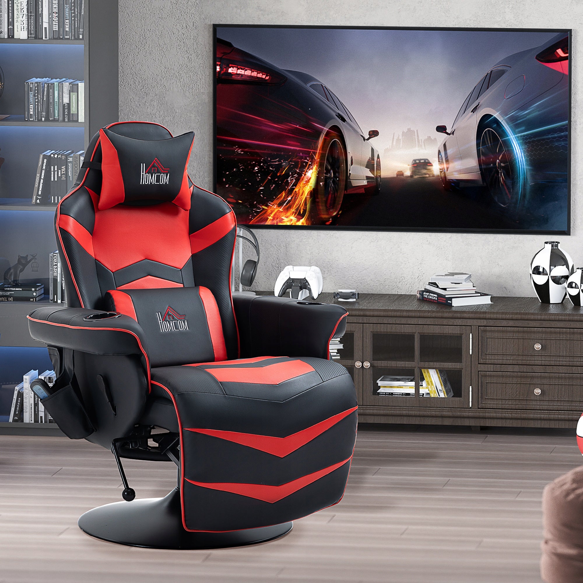 Gaming Chair Relaxing Ergonomic with Massage and Cup Holder Brand Homcom