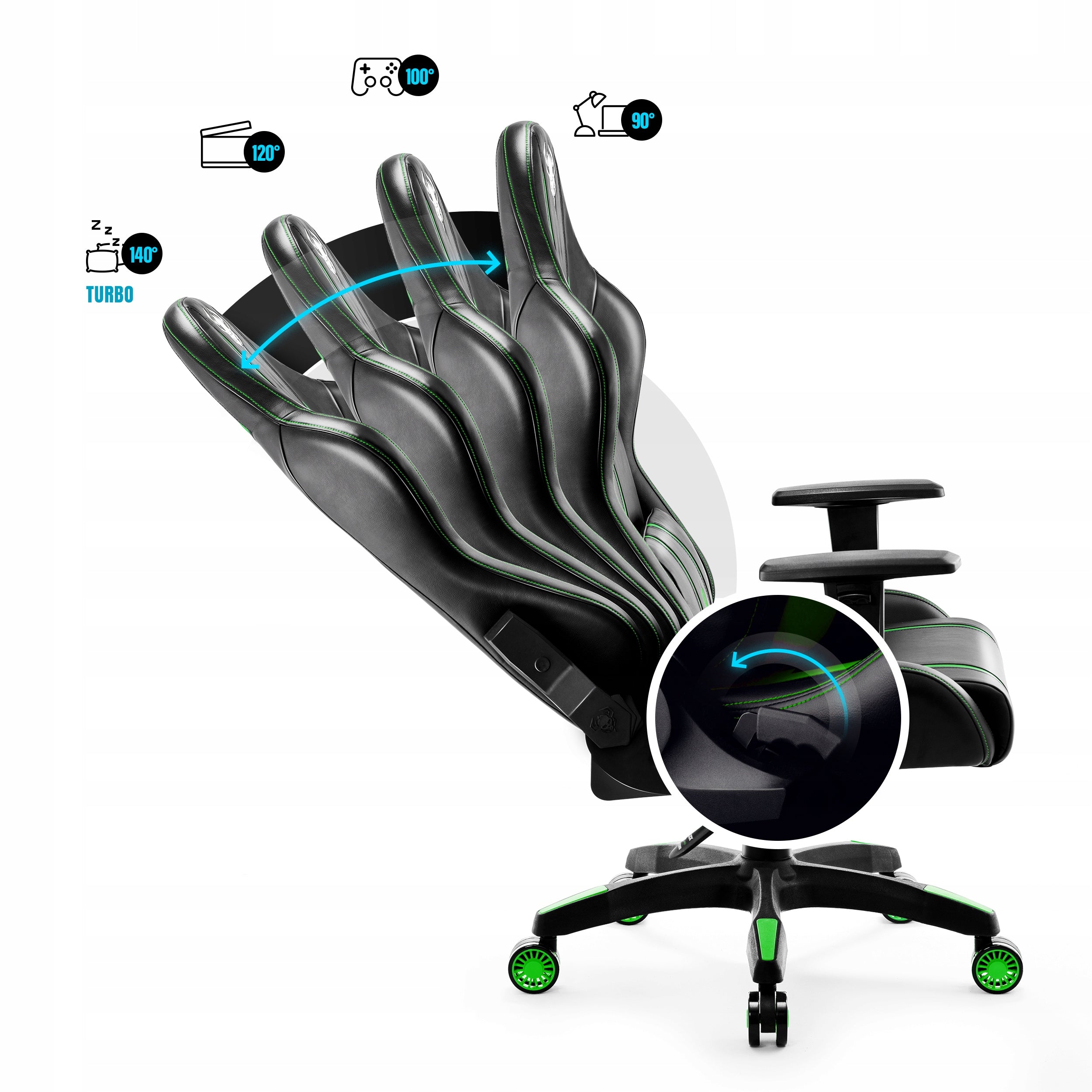 Gaming Chair Swivel DIABLO X-ONE 2.0 Normal Size Black & Green Furniture height 134 cm