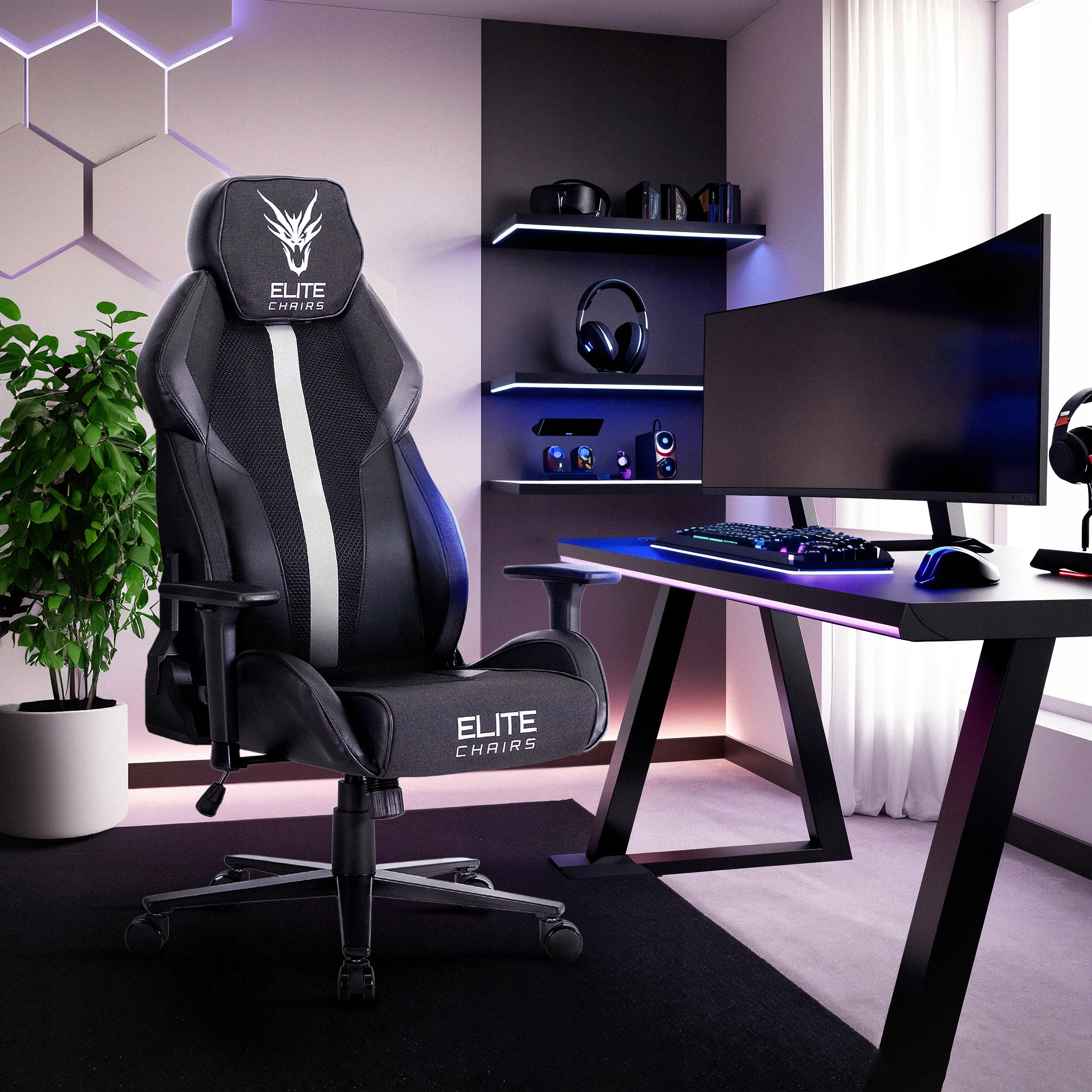 Gaming Chair Swivel Ergonomic Chair Dragon NEXON Black White Packaging status original