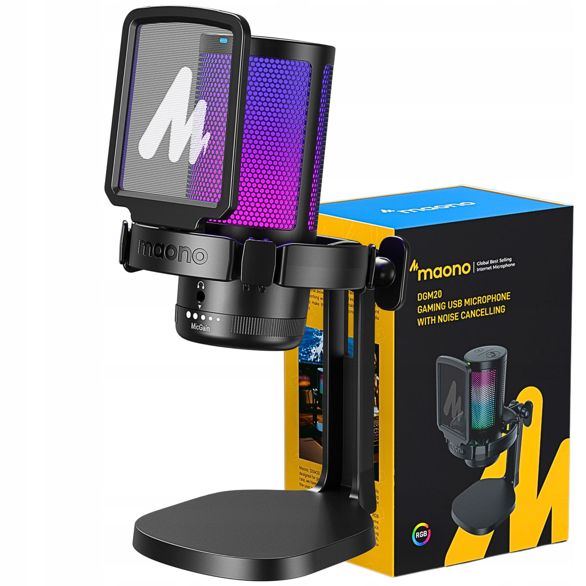 Gaming Microphone for Computer Maono DGM20 Studio USB Touch Panel