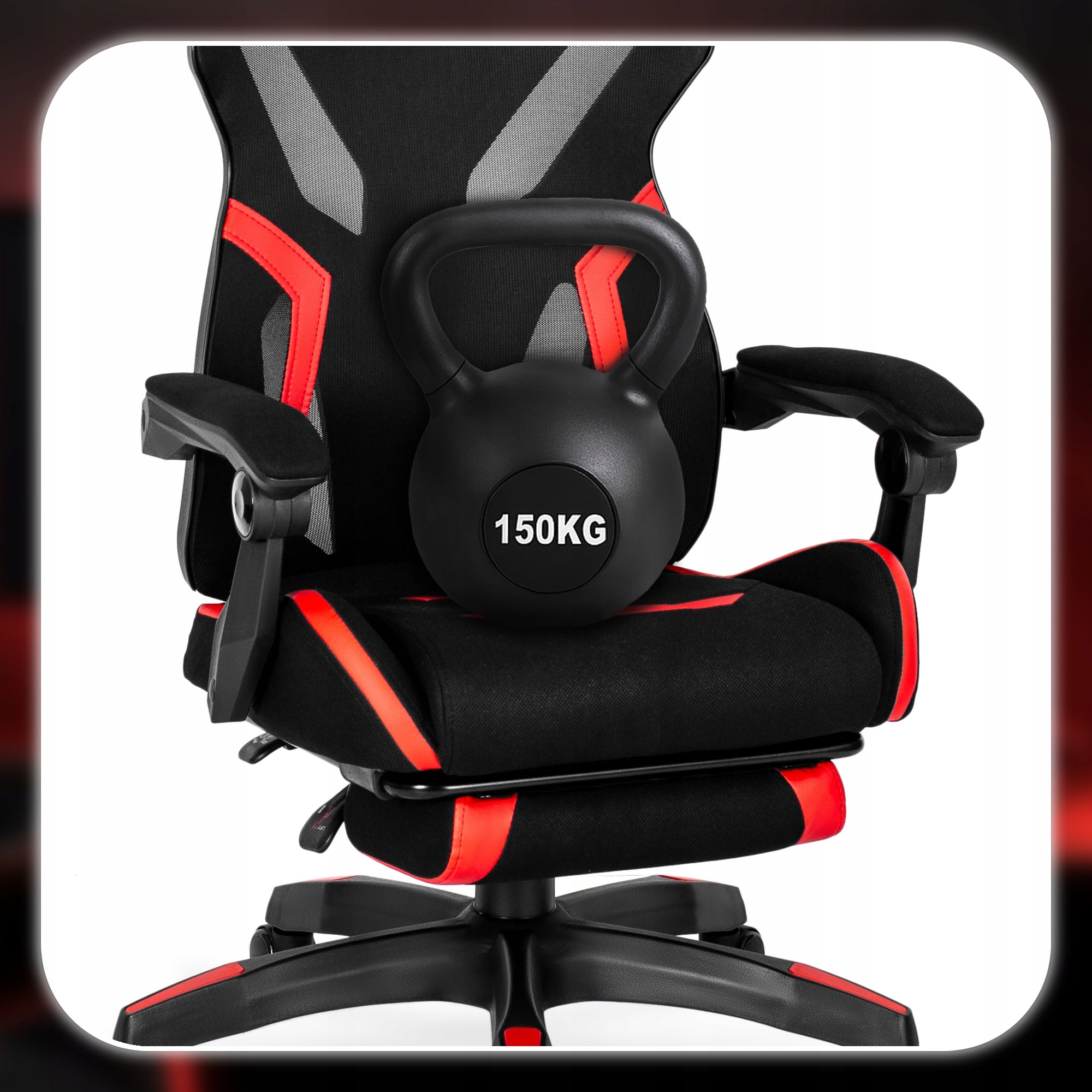 Gaming Swivel Chair with Footrest Youth Black Red MAXIMO Furniture depth 72 cm
