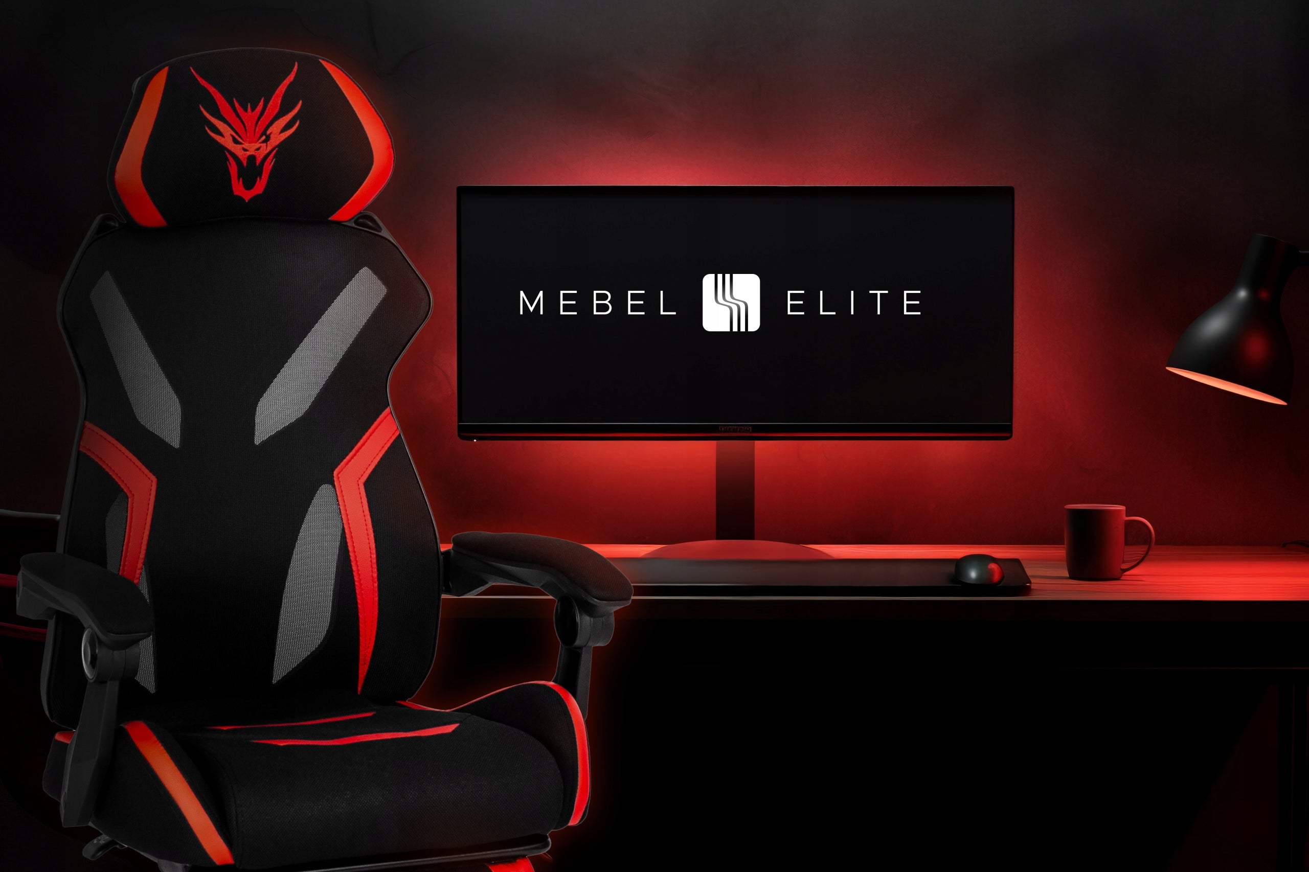 Gaming Swivel Chair with Footrest Youth Black Red MAXIMO Model MAXIMO