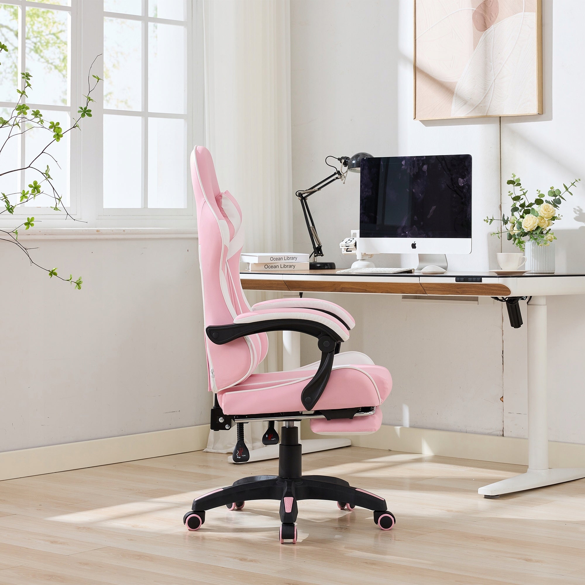 Gaming chair 360° leather adjustable white and pink office game EAN (GTIN) 9008918893210