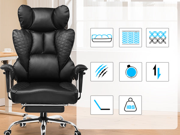 Gaming chair Comhoma Wide seat, spring-loaded faux leather support black Packaging status original